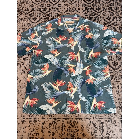 Tommy Bahama Other - TOMMY BAHAMA Blue Birds of Paradise Button Down Shirt Short Sleeve Size L Silk